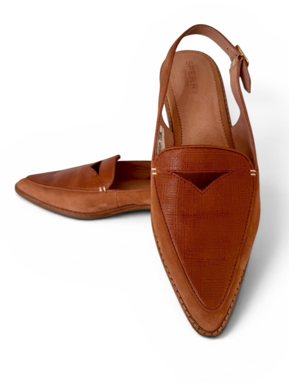 Sperry Saybrook Slingback Mule Cognac Leather Pointed Toe Sz 8